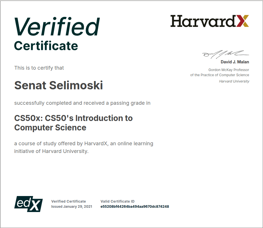 CS50x: Introduction to Computer Science Certificate